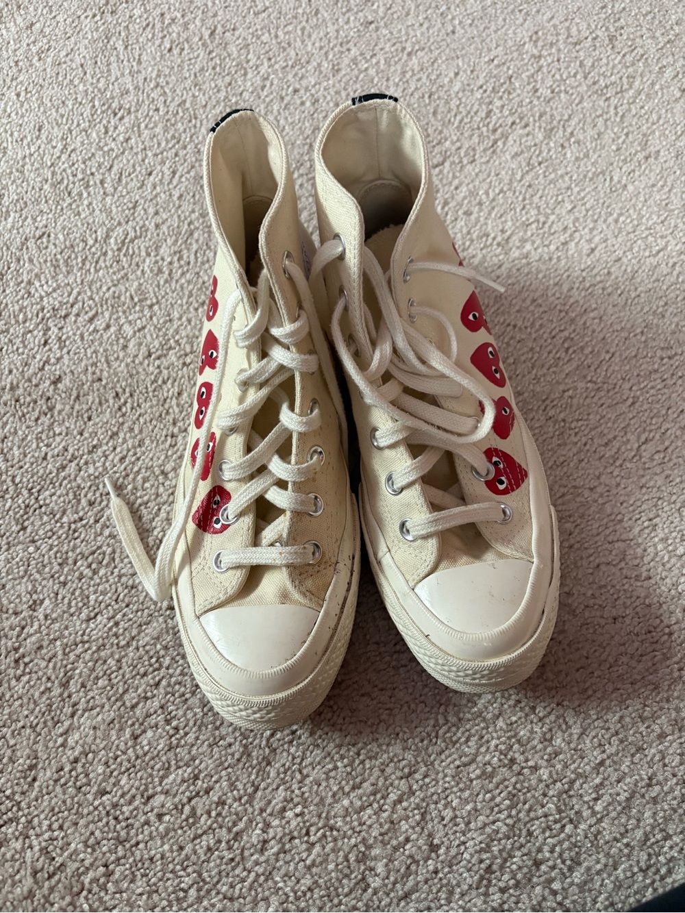 Converse Cream/White High-Top Sneakers with Red Heart Accent